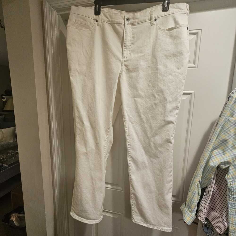 Lands' End Women's Off White High Rise Straight Leg Jeans